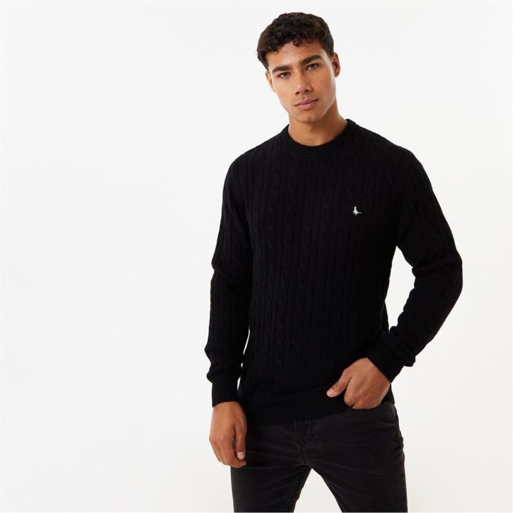 Jack Wills Mens Marlow Cable Knit Merino Wool Sweater / Black